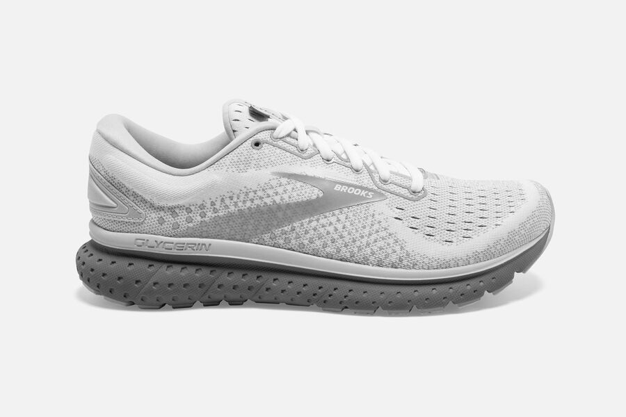 Brooks Glycerin 18 Road Running Shoes Womens White/Grey 659278-BWR